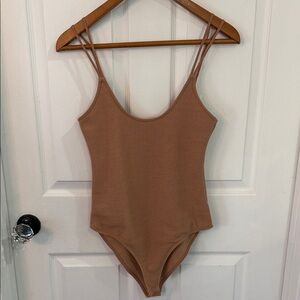 Wishlist Tan Ribbed Double-Strap Bodysuit